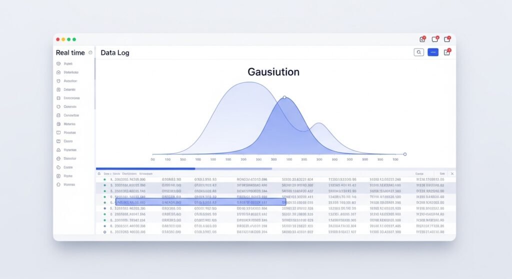 정규 분포 곡선과 데이터 로그가 기록된 전문 분석 화면