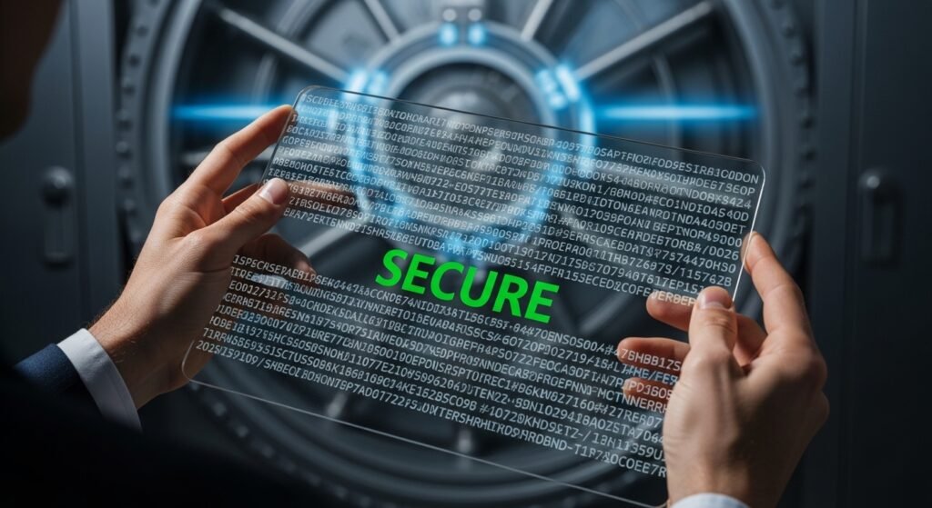 해시 검증 센터에서 암호화 코드를 정밀 분석하는 전문가